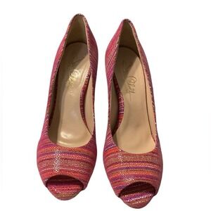 Joan Oloff PINK strips open toe pump size 8.5‎